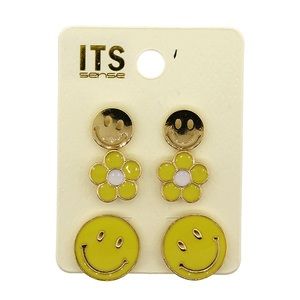 Set of‎ 3 Stud Earrings Smiley Face Daisy Boutique